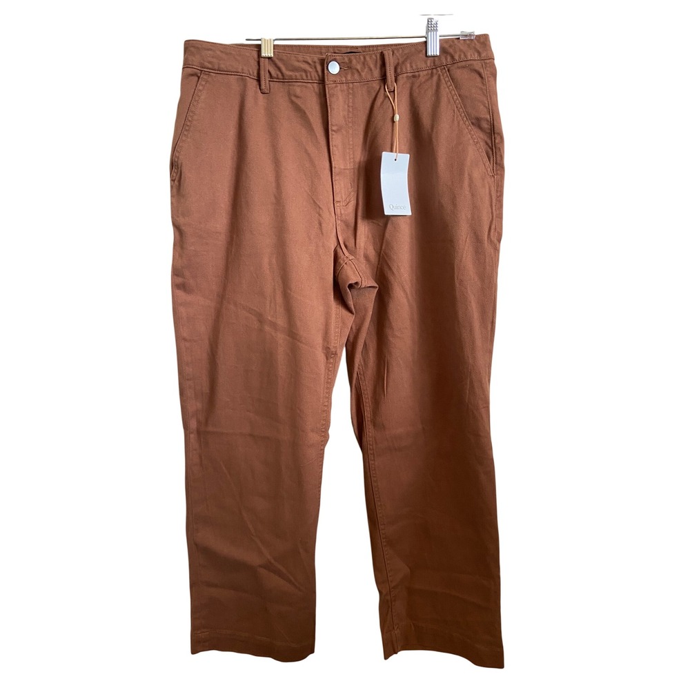 Quince Organic Stretch Cotton Twill Straight Leg Cropped Pants Rust Brown 14